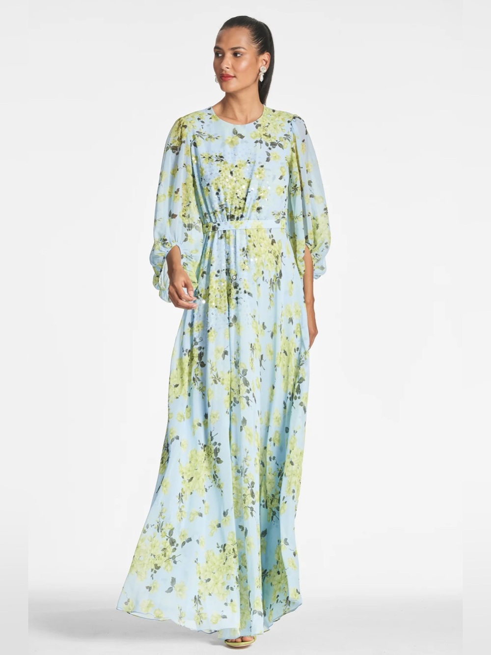 Sachin and Babi BIANCA GOWN - SKY CITRINE FLORAL  Light Blue Floral Maxi Dress